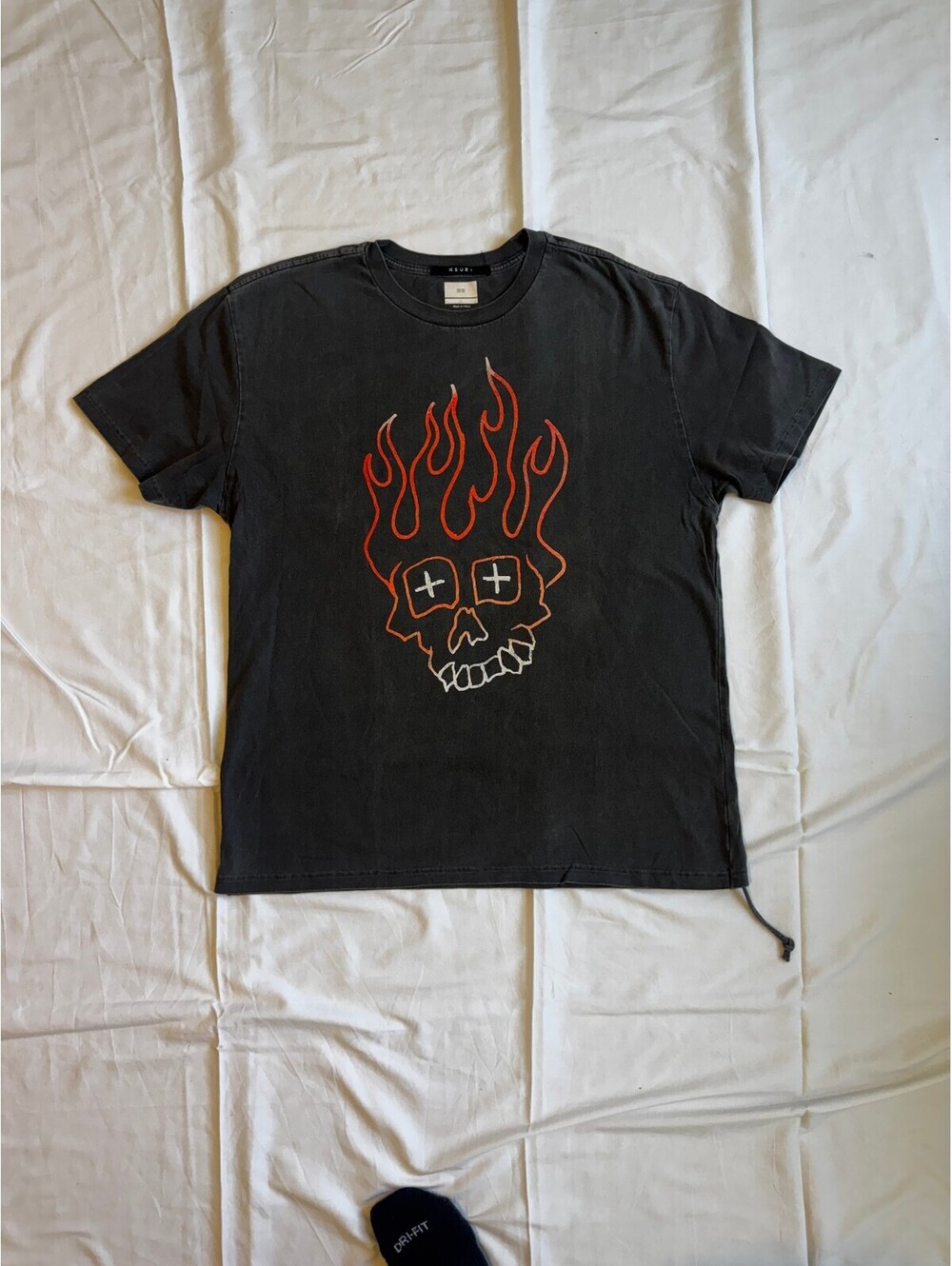 Ksubi Flaming Skull Washed Black Tee — Size L